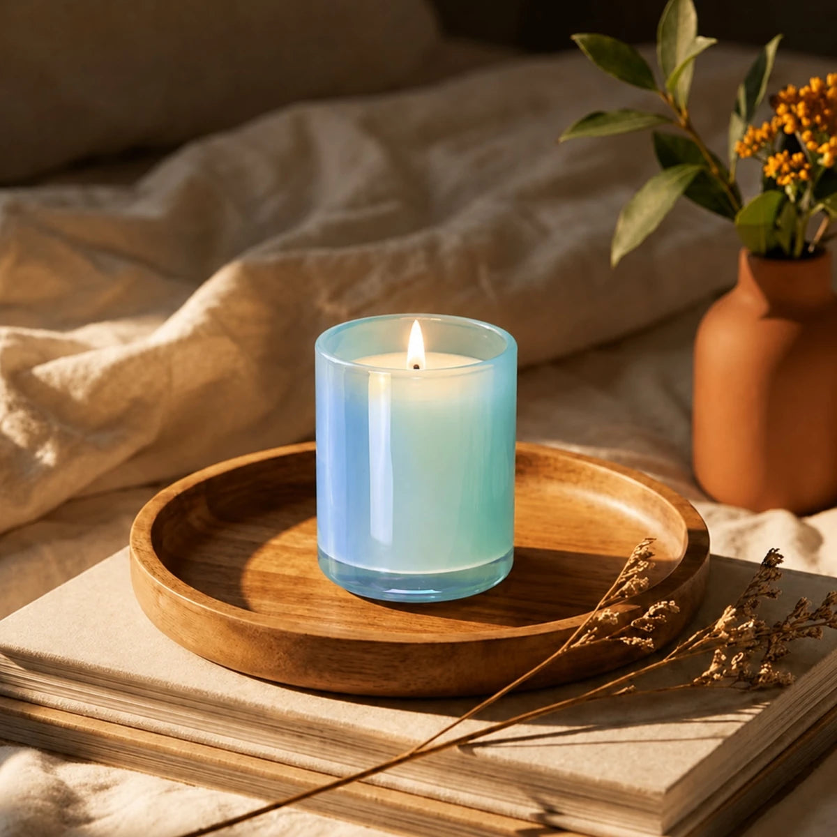 210ml - Mónaco Vaso de Vidrio para Velas Azul Bebé - Frasco Azul Claro Tornasol Brillante - Candle Craft