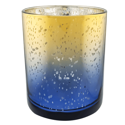 210ml - Mónaco Vaso de vidrio para velas - Dorado y Azul con Salpicaduras Metálico - Candle Craft