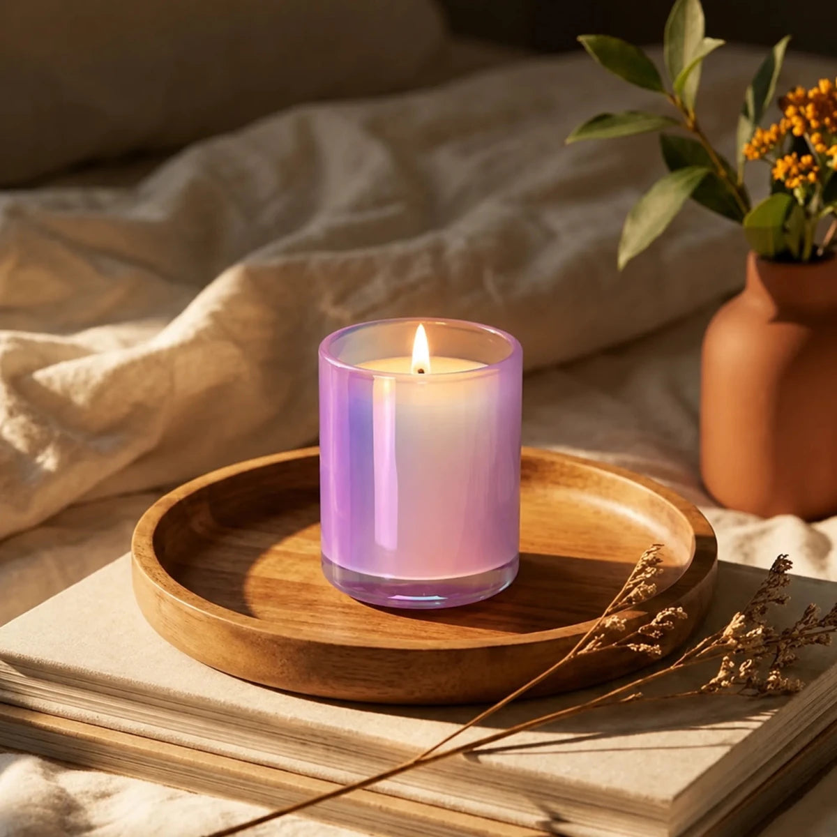 210ml - Mónaco Vaso de Vidrio para Velas - Frasco Morado Claro Arcoíris Tornasol Brillante - Candle Craft