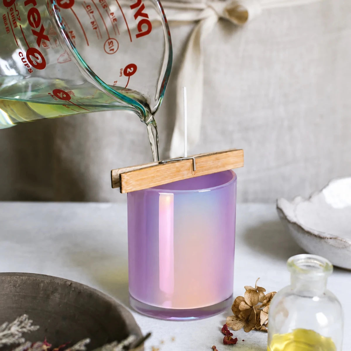 210ml - Mónaco Vaso de Vidrio para Velas - Frasco Morado Claro Arcoíris Tornasol Brillante - Candle Craft