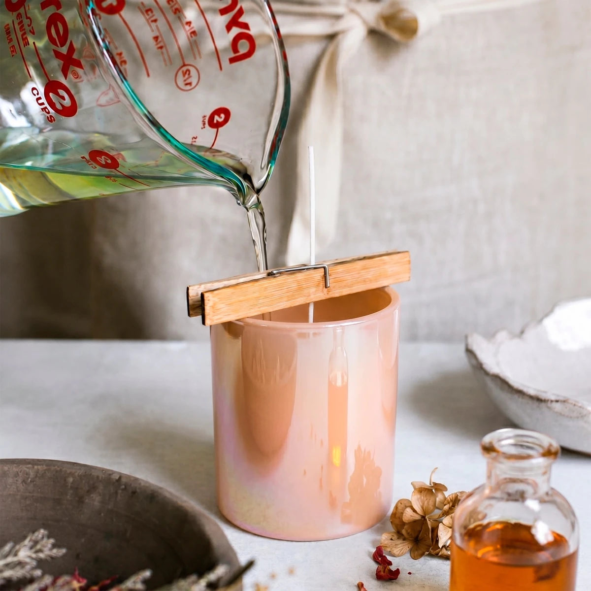 210ml - Mónaco Vaso de Vidrio para Velas - Frasco Rosa Pastel Arcoíris Tornasol - Candle Craft