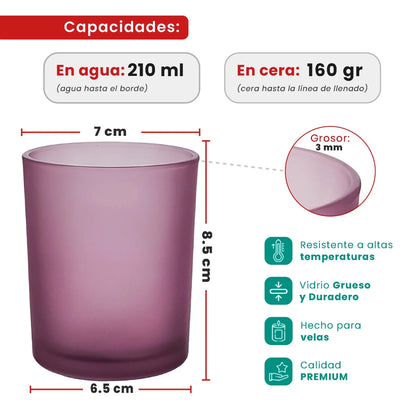 210ml - Mónaco Vaso de vidrio para velas - Morado Satinado - Candle Craft