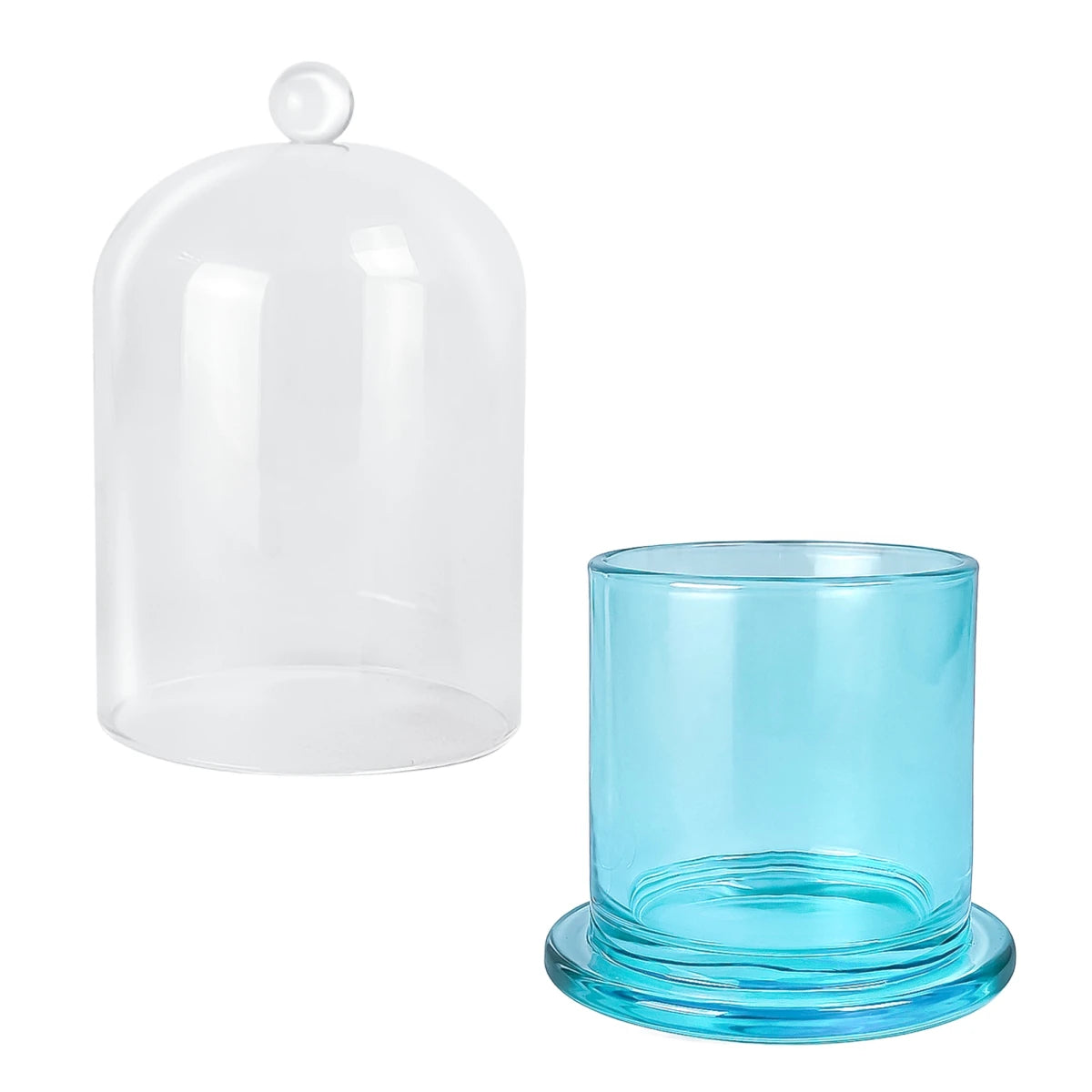210ml Venecia - Vaso de Vidrio con Campana de vidrio - Frasco Azul Aqua Transparente - Candle Craft