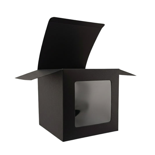 Caja Decorativa Cuadrada para Velas – Negra - Ventana Transparente | Grande 10x10 cm