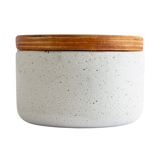 230ml - Carrara Vaso de Concreto para velas con Tapa de Madera - Blanco - Candle Craft