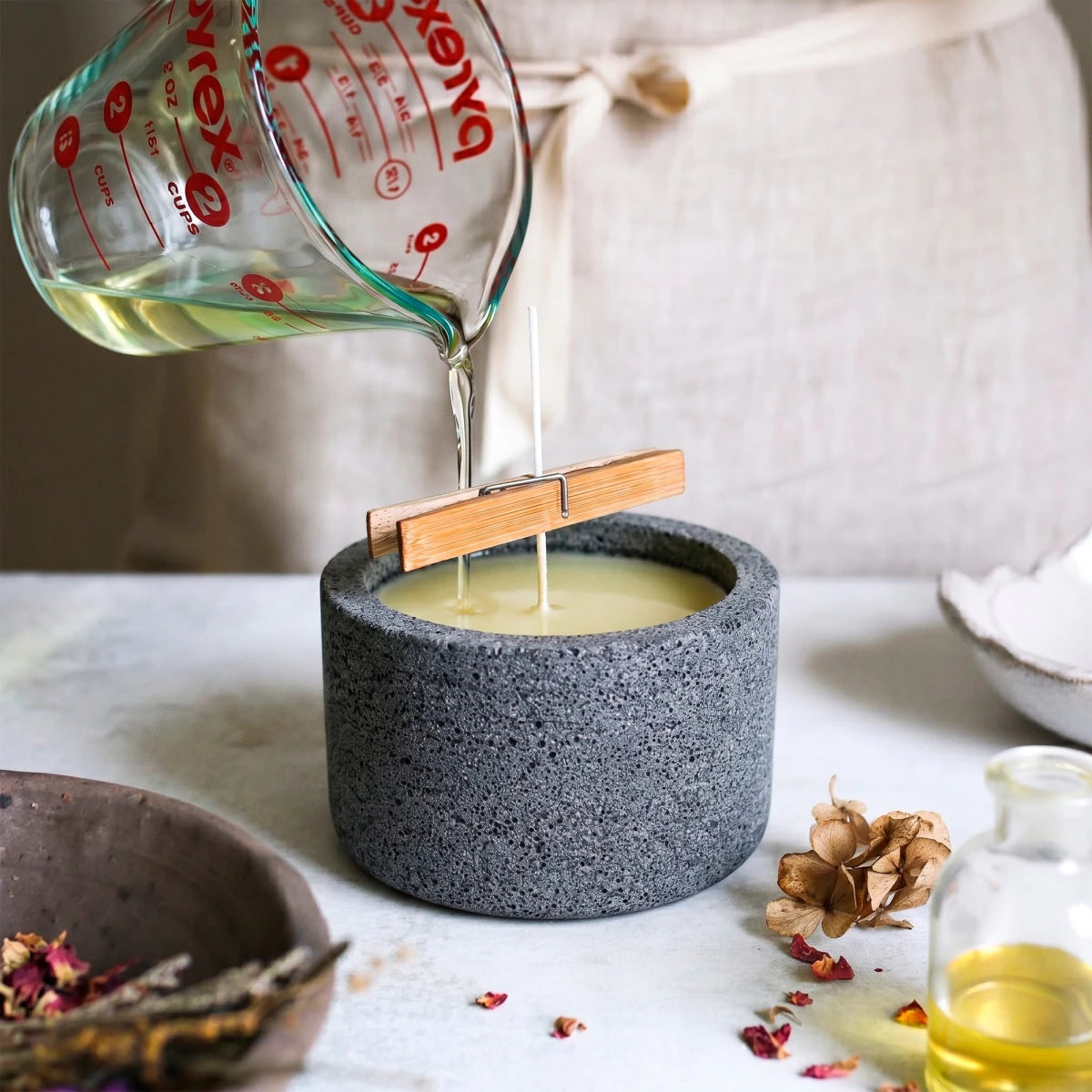 230ml - Carrara Vaso de Concreto para velas con Tapa de Madera - Frasco Gris Oxford - Candle Craft