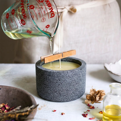 230ml - Carrara Vaso de Concreto para velas con Tapa de Madera - Frasco Gris Oxford - Candle Craft