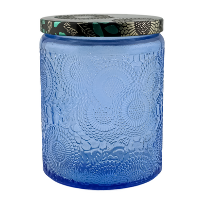 250ml - Londres Vaso de vidrio para velas - Azul Relieve