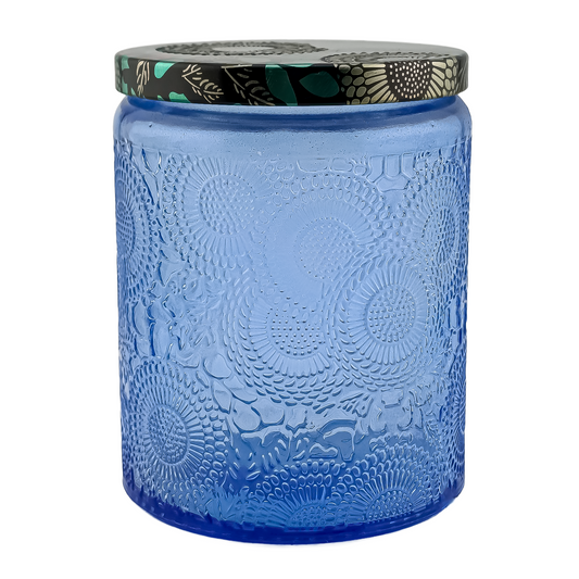 250ml - Londres Vaso de vidrio para velas - Azul Relieve