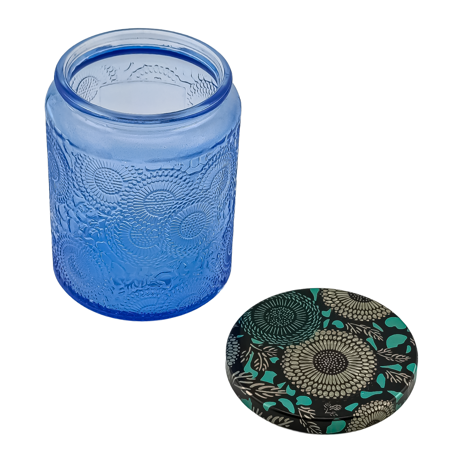 250ml - Londres Vaso de vidrio para velas - Azul Relieve