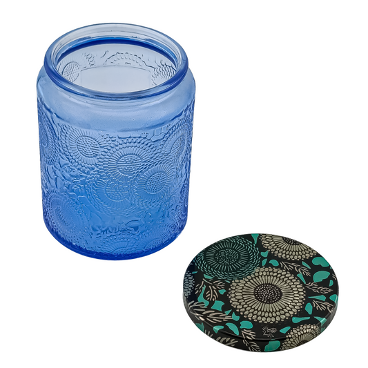 250ml - Londres Vaso de vidrio para velas - Azul Relieve