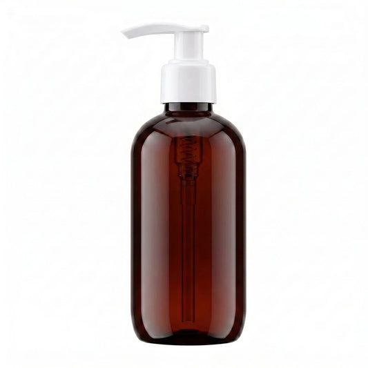 250ml Botella para Jabón Líquido / Shampoo - Recipiente con Dispensador para Baños y Tocadores - Ámbar / Blanco - Candle Craft