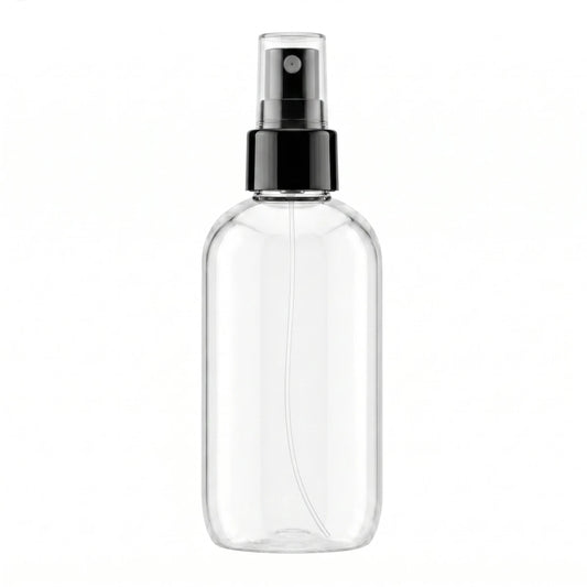 250ml Botella para Room Spray Con Atomizador Fino- Recipiente para Spray Aromatizante para Casa – Disparo Claro - Transparente / Negro - Candle Craft