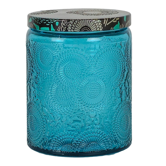 250ml - Londres Vaso de vidrio para velas - Azul Aqua Relieve - Candle Craft