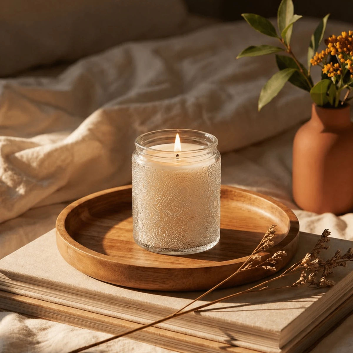 250ml - Londres Vaso de vidrio para velas - Frasco Cristal Transparente Relieve - Candle Craft