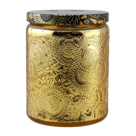 250ml - Londres Vaso de vidrio para velas - Frasco Dorado con Relieve - Candle Craft