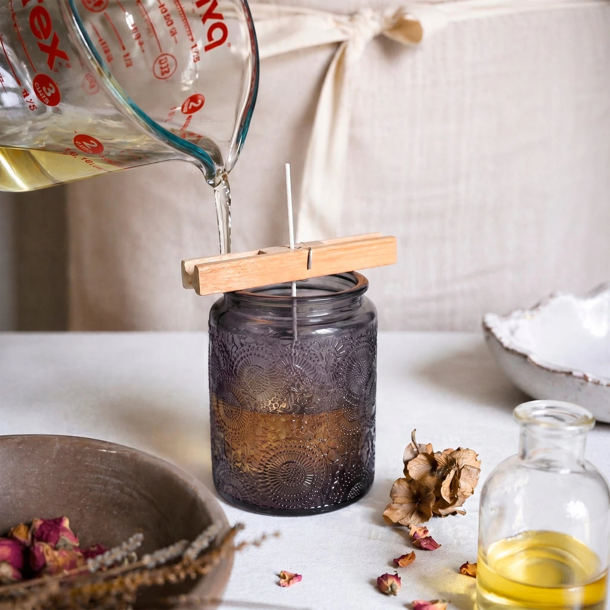 250ml - Londres Vaso de vidrio para velas - Frasco Gris Oscuro con Relieve - Candle Craft
