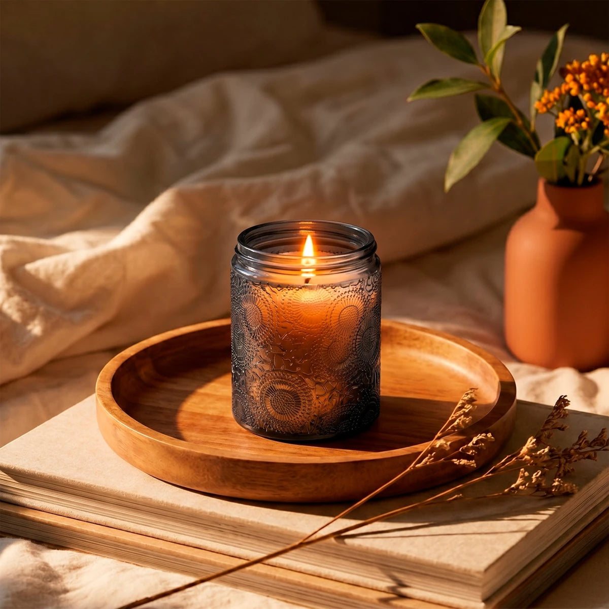 250ml - Londres Vaso de vidrio para velas - Frasco Gris Oscuro con Relieve - Candle Craft