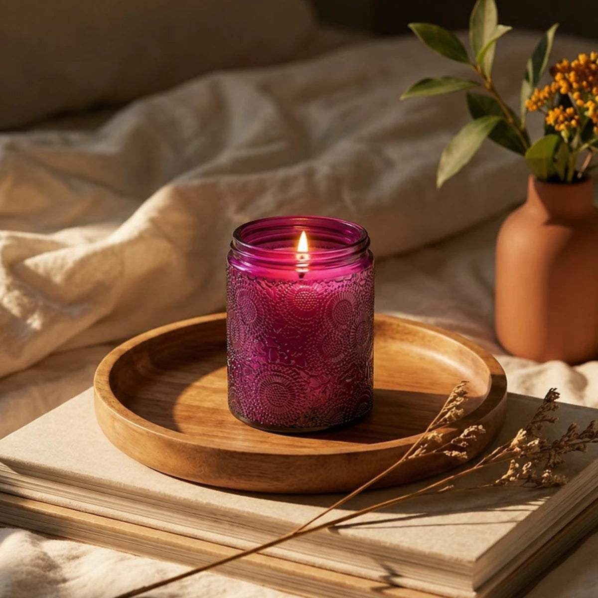 250ml - Londres Vaso de vidrio para velas - Frasco Morado Relieve - Candle Craft