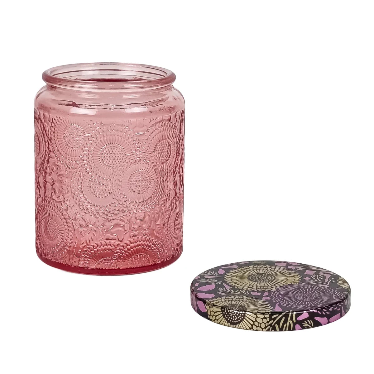 250ml - Londres Vaso de vidrio para velas - Frasco Rosa con Relieve - Candle Craft