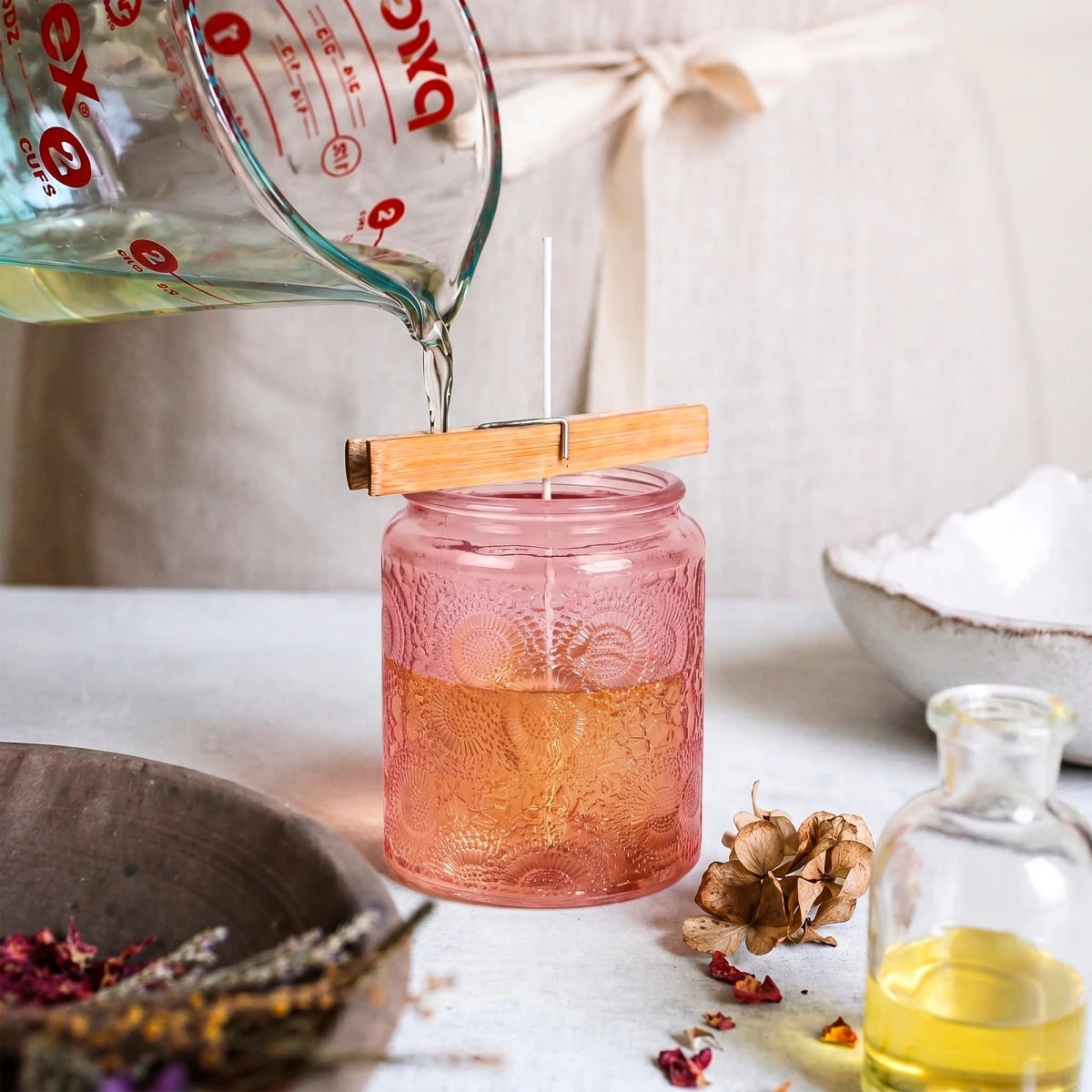 250ml - Londres Vaso de vidrio para velas - Frasco Rosa con Relieve - Candle Craft