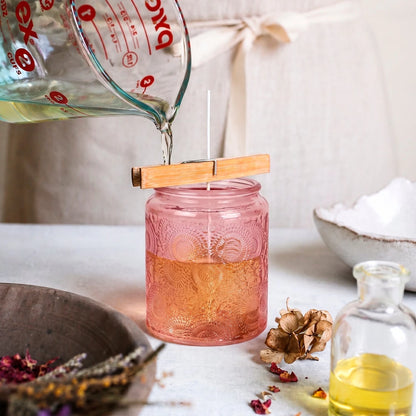 250ml - Londres Vaso de vidrio para velas - Frasco Rosa con Relieve - Candle Craft