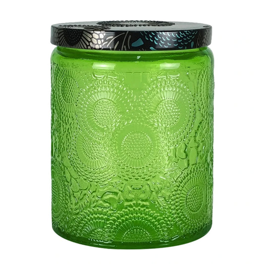 250ml - Londres Vaso de vidrio para velas - Frasco Verde con Relieve - Candle Craft