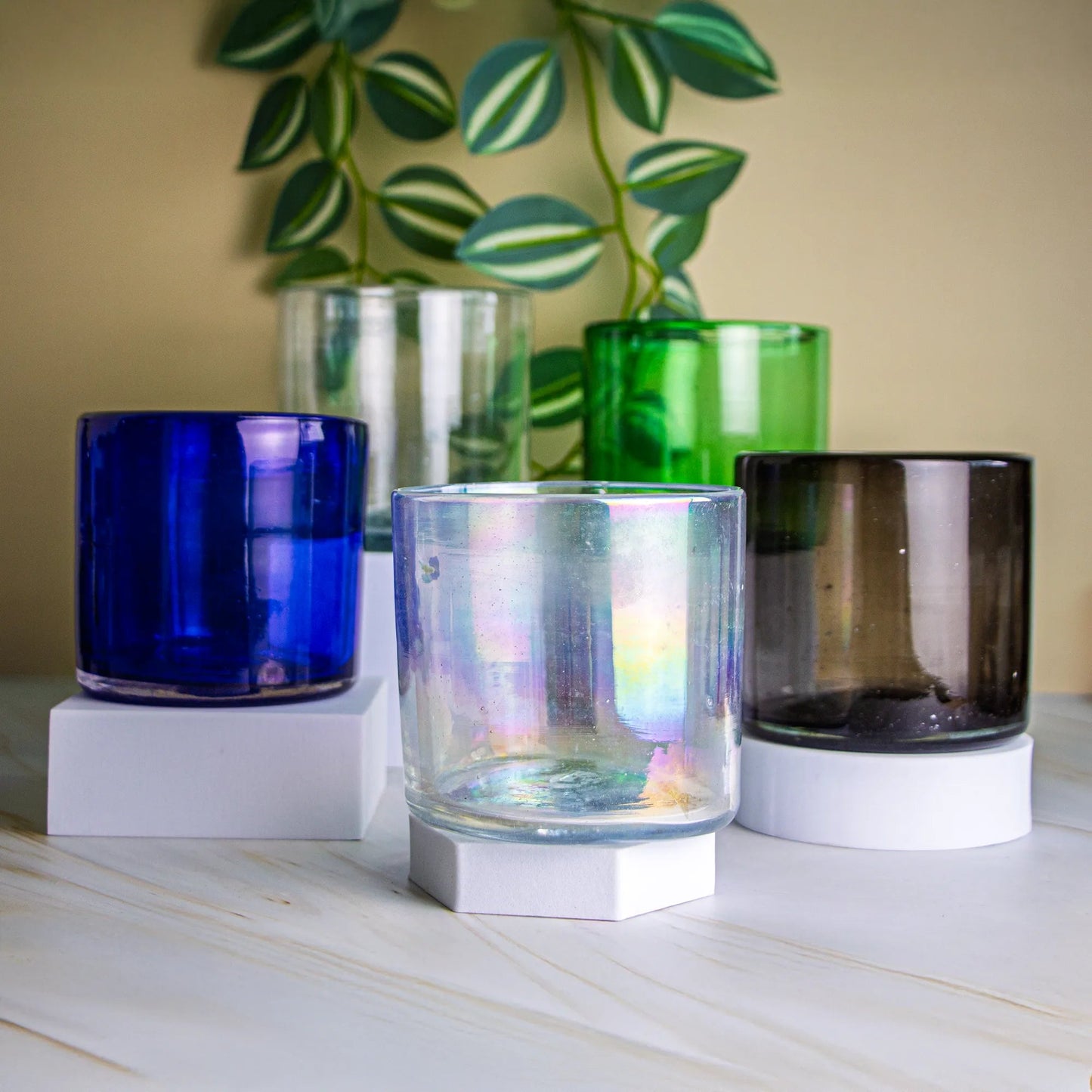 260ml - Florencia Vaso de vidrio soplado artesanal - Ámbar con puntos Café - Hecho a mano - Candle Craft