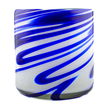 260ml - Florencia Vaso de vidrio soplado artesanal - Azul / Blanco - Hecho a mano - Candle Craft