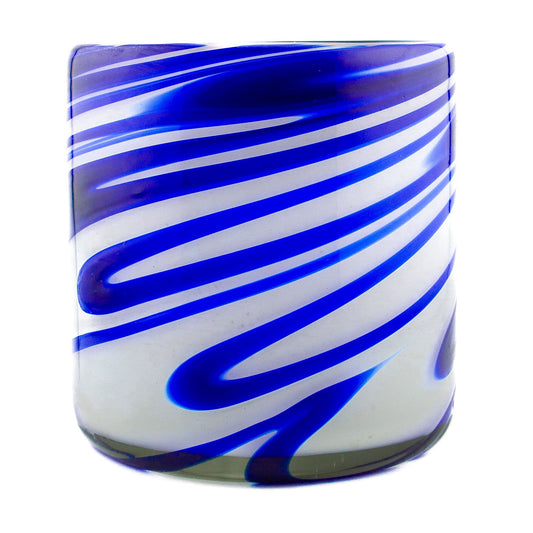 260ml - Florencia Vaso de vidrio soplado artesanal - Azul / Blanco - Hecho a mano - Candle Craft