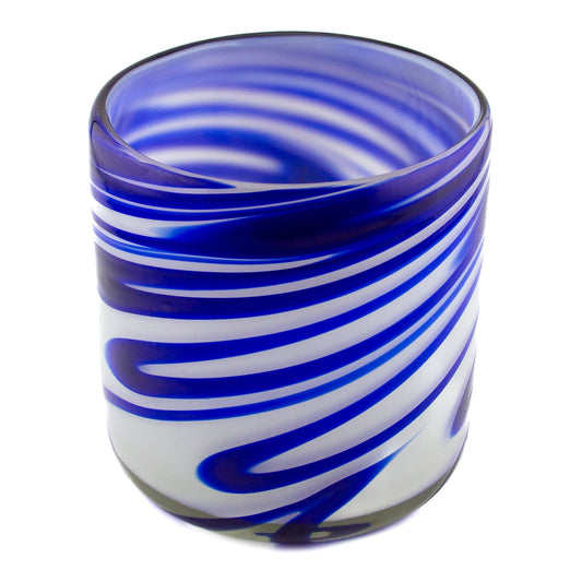 260ml - Florencia Vaso de vidrio soplado artesanal - Azul / Blanco - Hecho a mano - Candle Craft