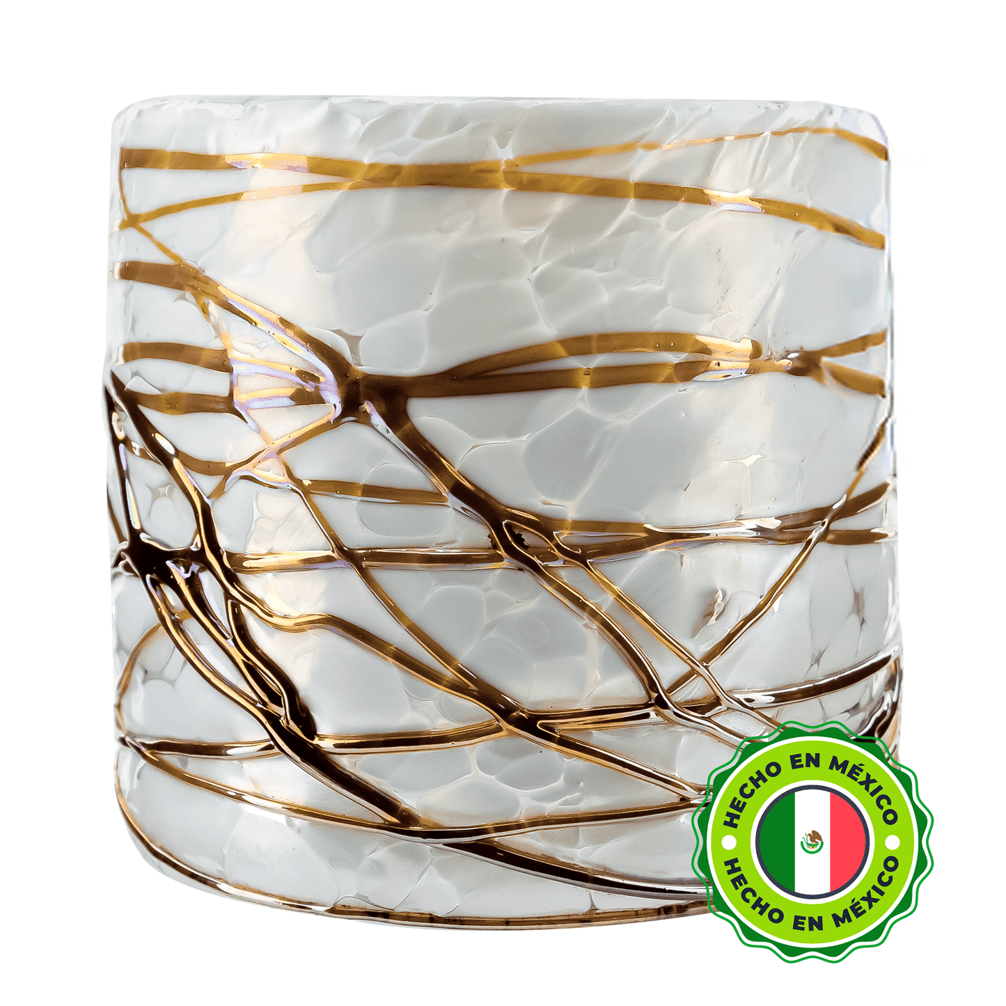 260ml - Florencia Vaso de vidrio soplado artesanal - Blanco Marmoleado / Telarañas Dorado Caramelo - Hecho a mano - Candle Craft