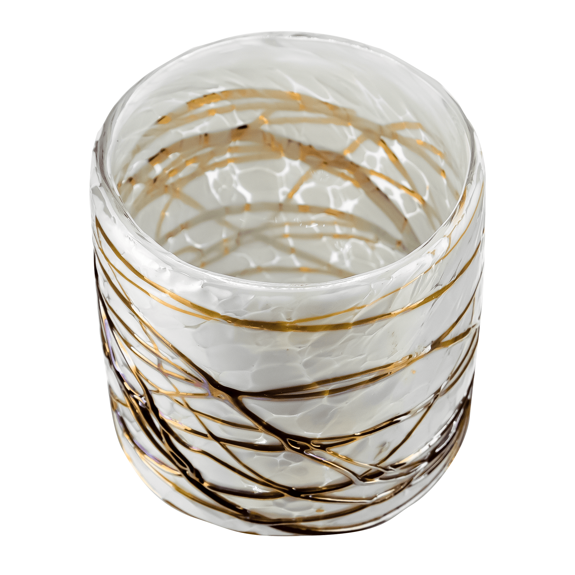 260ml - Florencia Vaso de vidrio soplado artesanal - Blanco Marmoleado / Telarañas Dorado Caramelo - Hecho a mano - Candle Craft