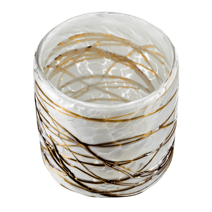 260ml - Florencia Vaso de vidrio soplado artesanal - Blanco Marmoleado / Telarañas Dorado Caramelo - Hecho a mano - Candle Craft
