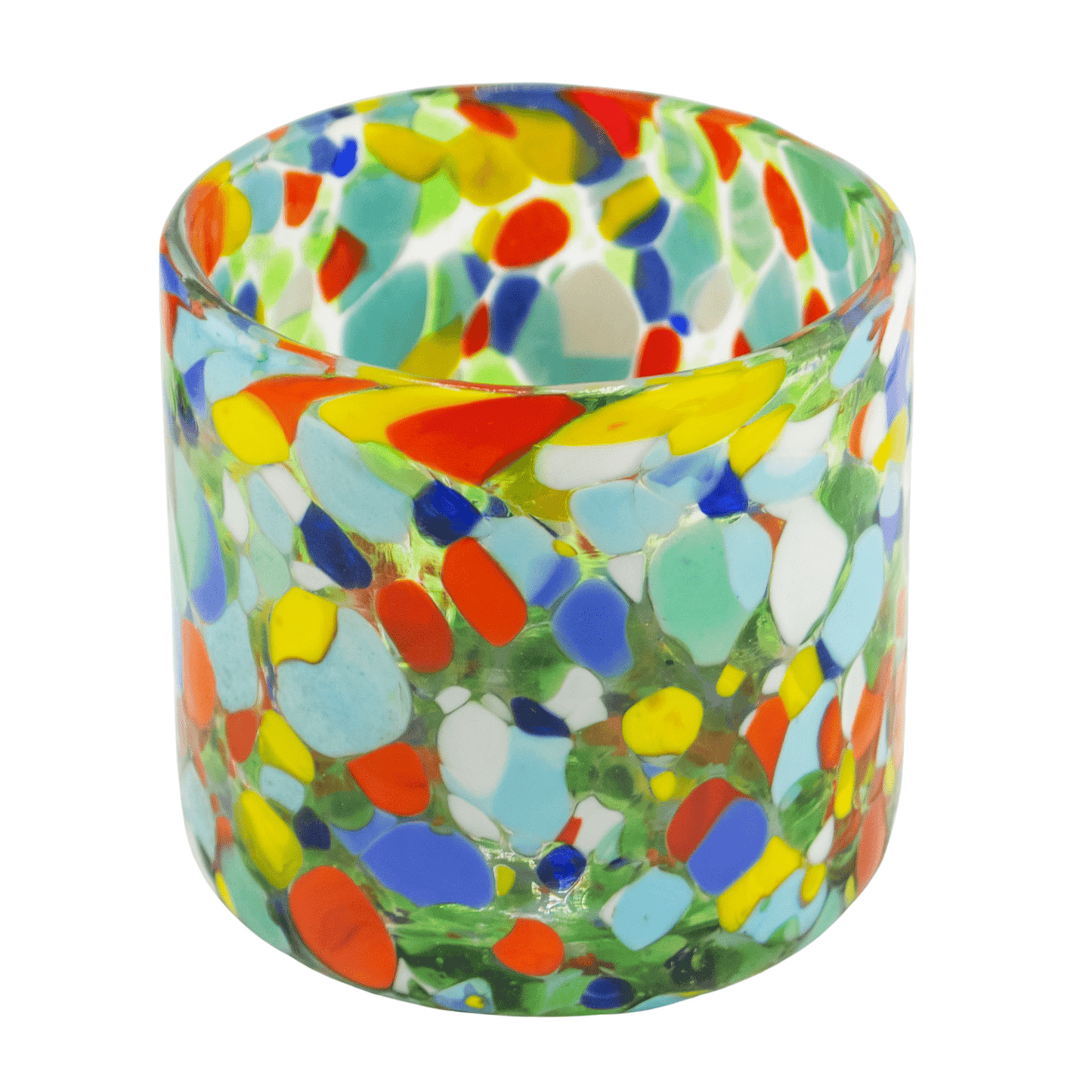 260ml - Florencia Vaso de vidrio soplado artesanal - Confeti Granizado Puntos / Azul Amarillo Naranja Rojo - Hecho a mano - Candle Craft
