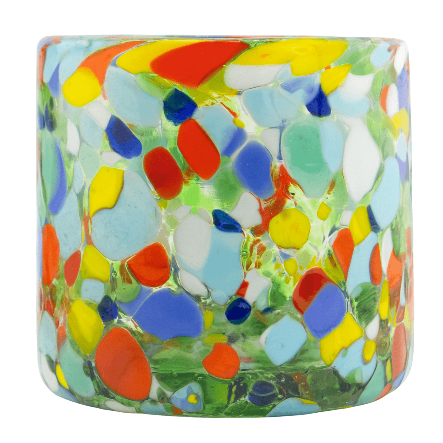 260ml - Florencia Vaso de vidrio soplado artesanal - Confeti Granizado Puntos / Azul Amarillo Naranja Rojo - Hecho a mano - Candle Craft