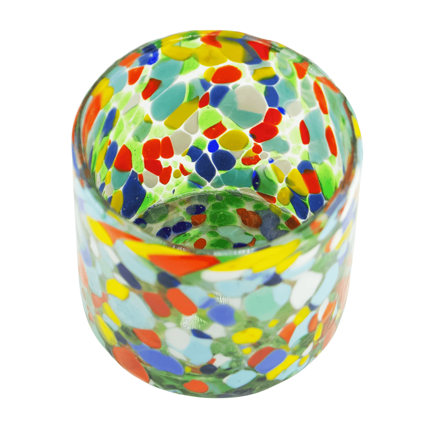 260ml - Florencia Vaso de vidrio soplado artesanal - Confeti Granizado Puntos / Azul Amarillo Naranja Rojo - Hecho a mano - Candle Craft