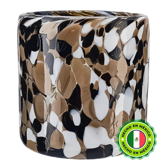 260ml - Florencia Vaso de vidrio soplado artesanal - Frasco Transparente / Puntos Manchas Blanco Café Negro - Hecho a mano - Candle Craft
