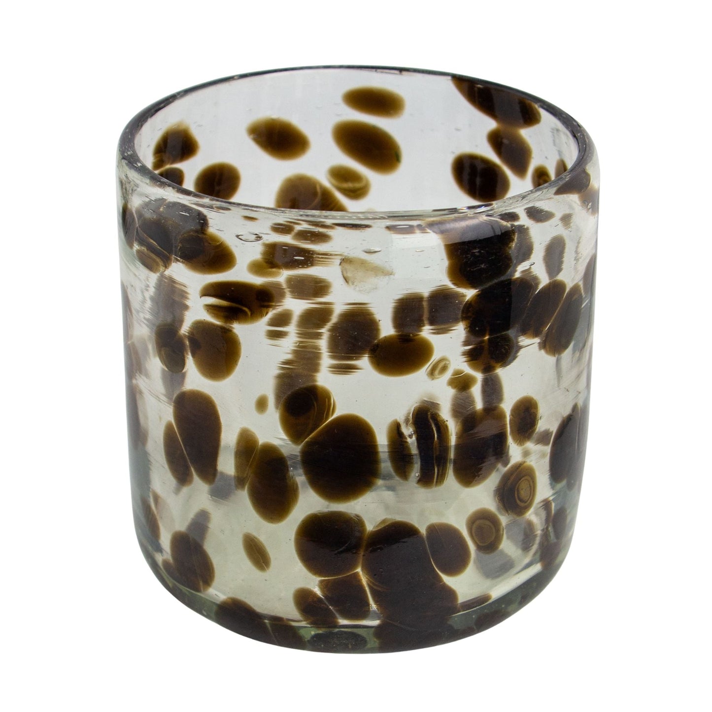 260ml - Florencia Vaso de vidrio soplado artesanal - Transparente / Manchas Puntos Café Negro - Hecho a mano - Candle Craft