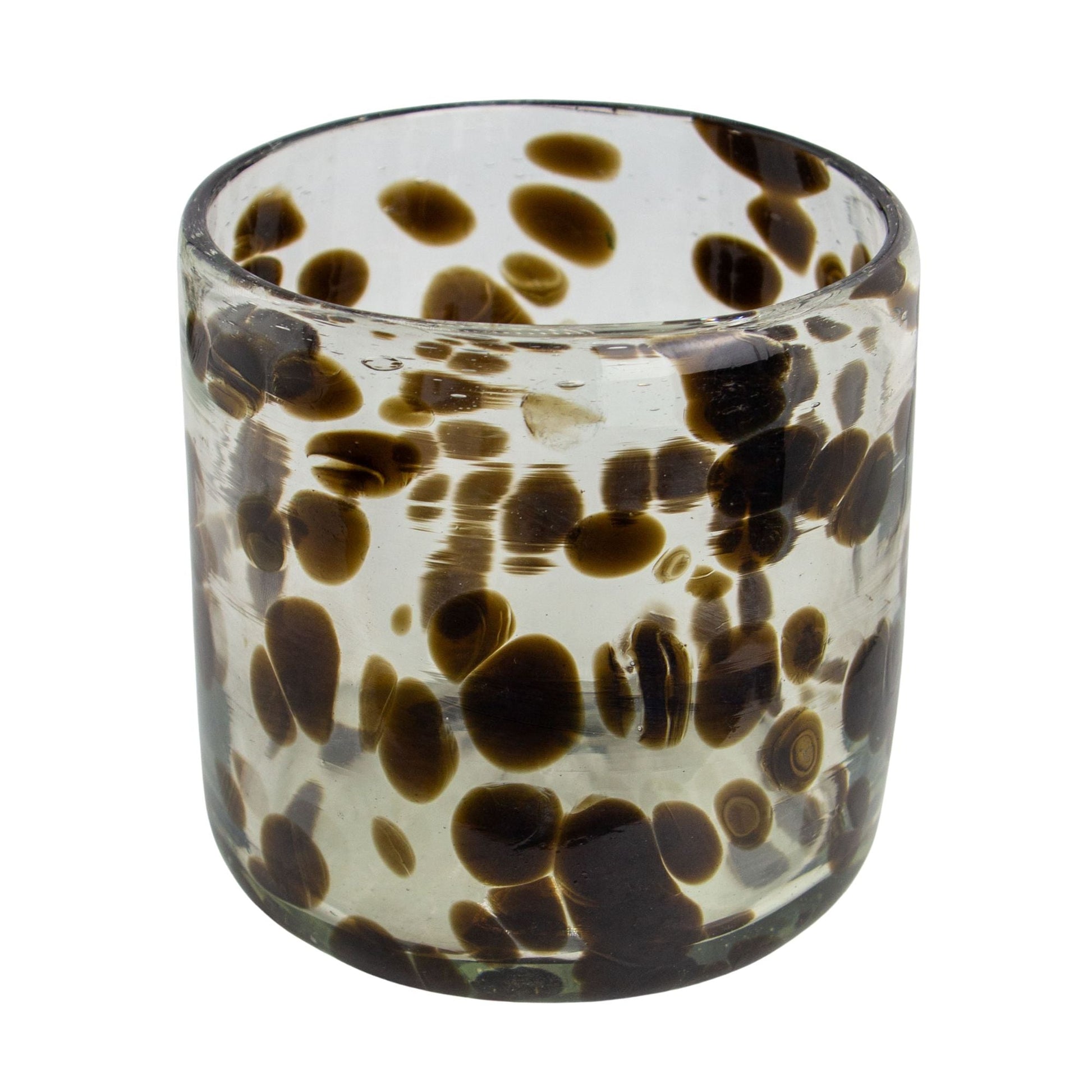 260ml - Florencia Vaso de vidrio soplado artesanal - Transparente / Manchas Puntos Café Negro - Hecho a mano - Candle Craft