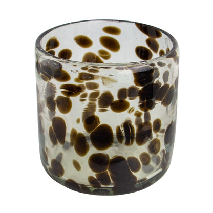 260ml - Florencia Vaso de vidrio soplado artesanal - Transparente / Manchas Puntos Café Negro - Hecho a mano - Candle Craft
