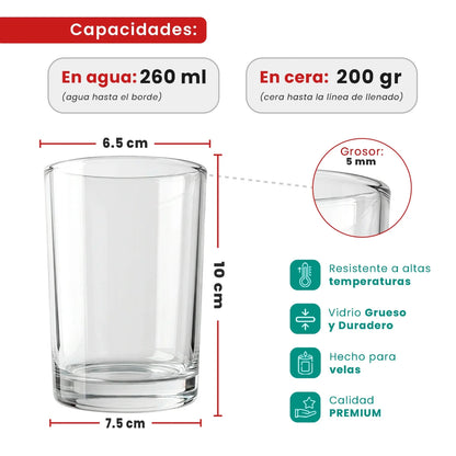 260ml - Mónaco Vaso de vidrio para velas - Frasco Cristal Transparente - Candle Craft