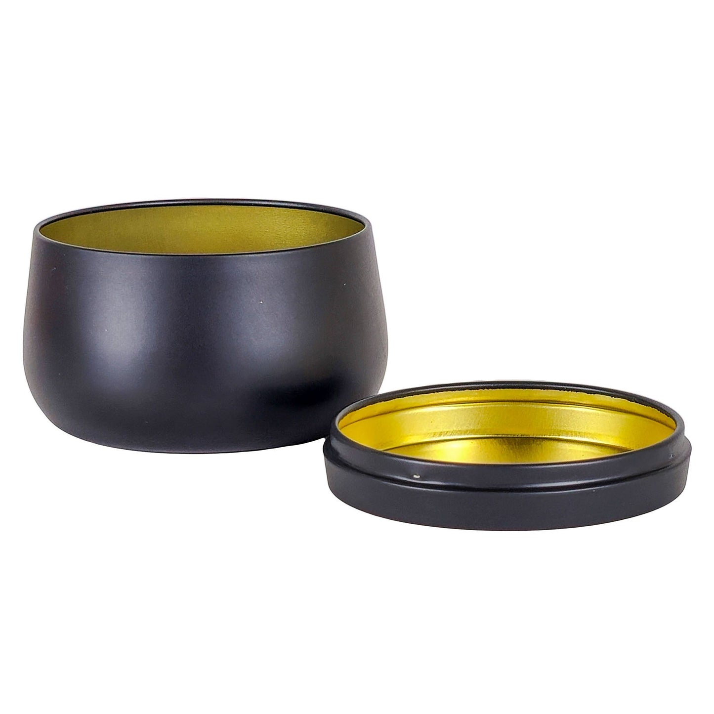 260ml - Tokio Lata de Aluminio Redonda para velas - Negro Mate - Adentro: Dorado - Candle Craft