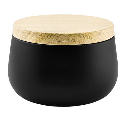 260ml - Tokio Lata de Aluminio Redonda para velas - Negro Mate - Adentro: Dorado - Tapa Color Madera - Candle Craft