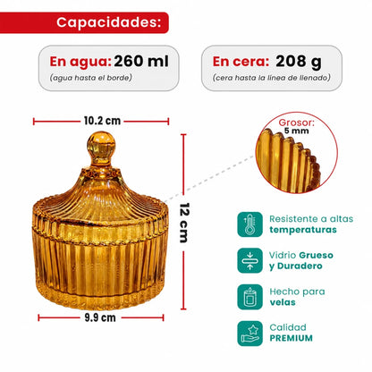 260ml - Versalles Vaso de Lujo de Vidrio para Velas - Frasco Ámbar Brillante - Candle Craft