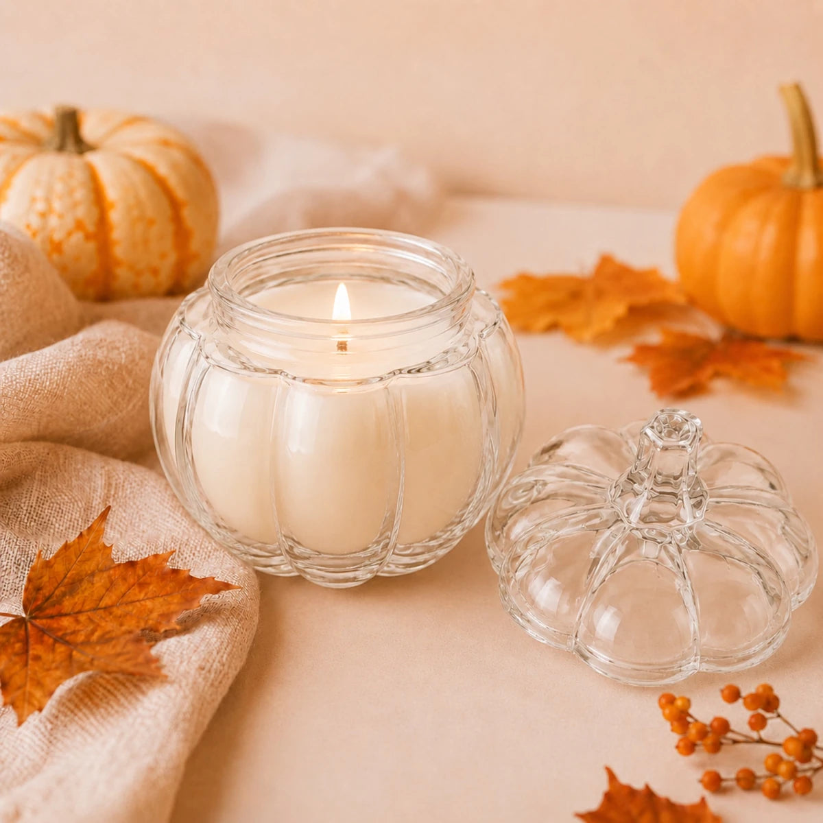 270ml - Calabaza de Vidrio para Velas - Vaso Decorativo para Halloween - Frasco Cristal Transparente - Candle Craft