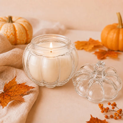 270ml - Calabaza de Vidrio para Velas - Vaso Decorativo para Halloween - Frasco Cristal Transparente - Candle Craft
