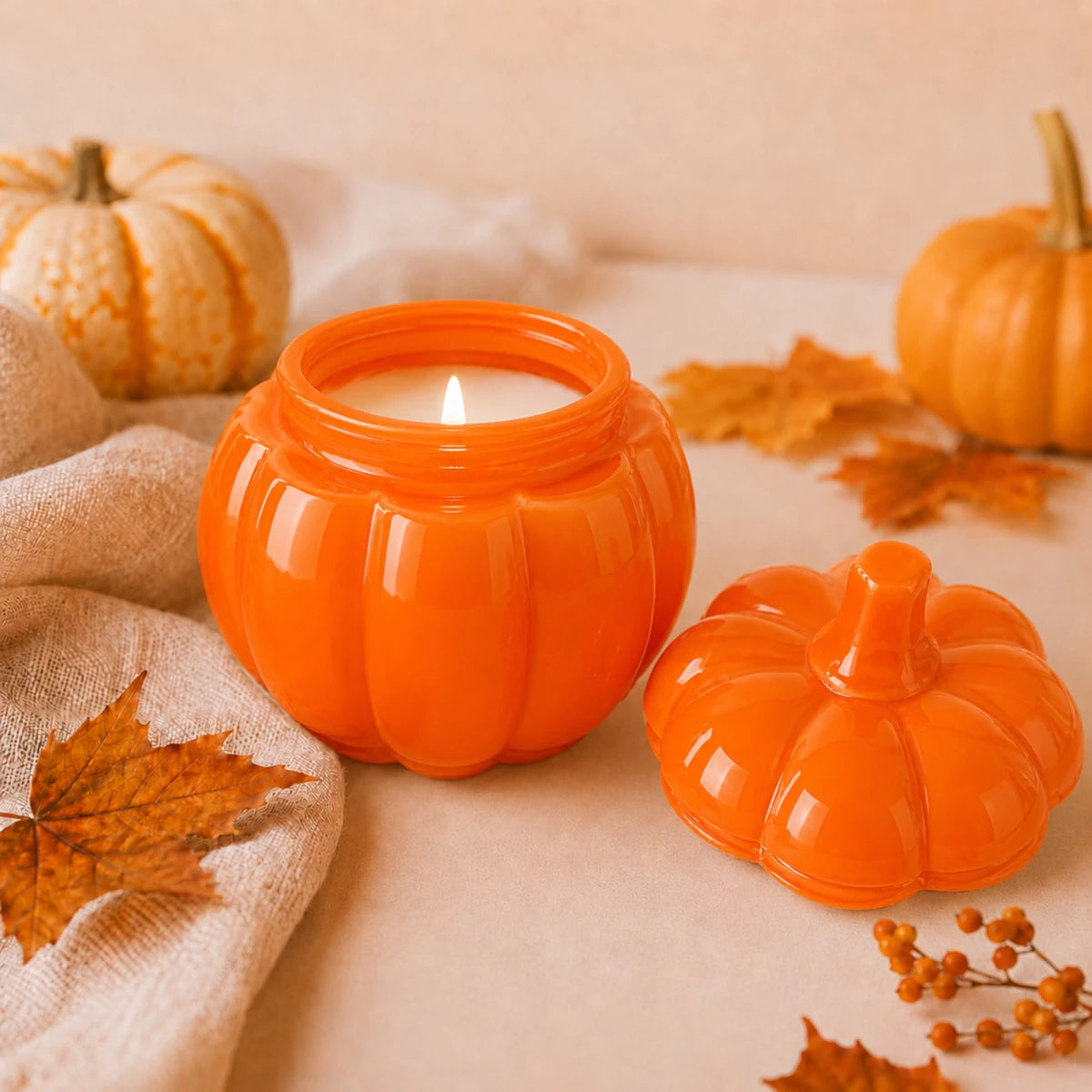270ml - Calabaza de Vidrio para Velas - Vaso Decorativo para Halloween - Frasco Naranja Brillante - Candle Craft
