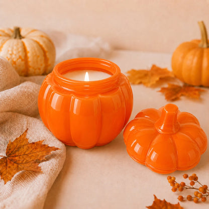 270ml - Calabaza de Vidrio para Velas - Vaso Decorativo para Halloween - Frasco Naranja Brillante - Candle Craft