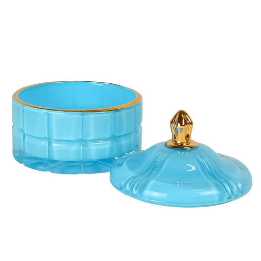 270ml - Cannes Vaso de lujo de vidrio para velas Azul Bebé - Azul Cielo Pastel Claro Brillante con Oro - Candle Craft